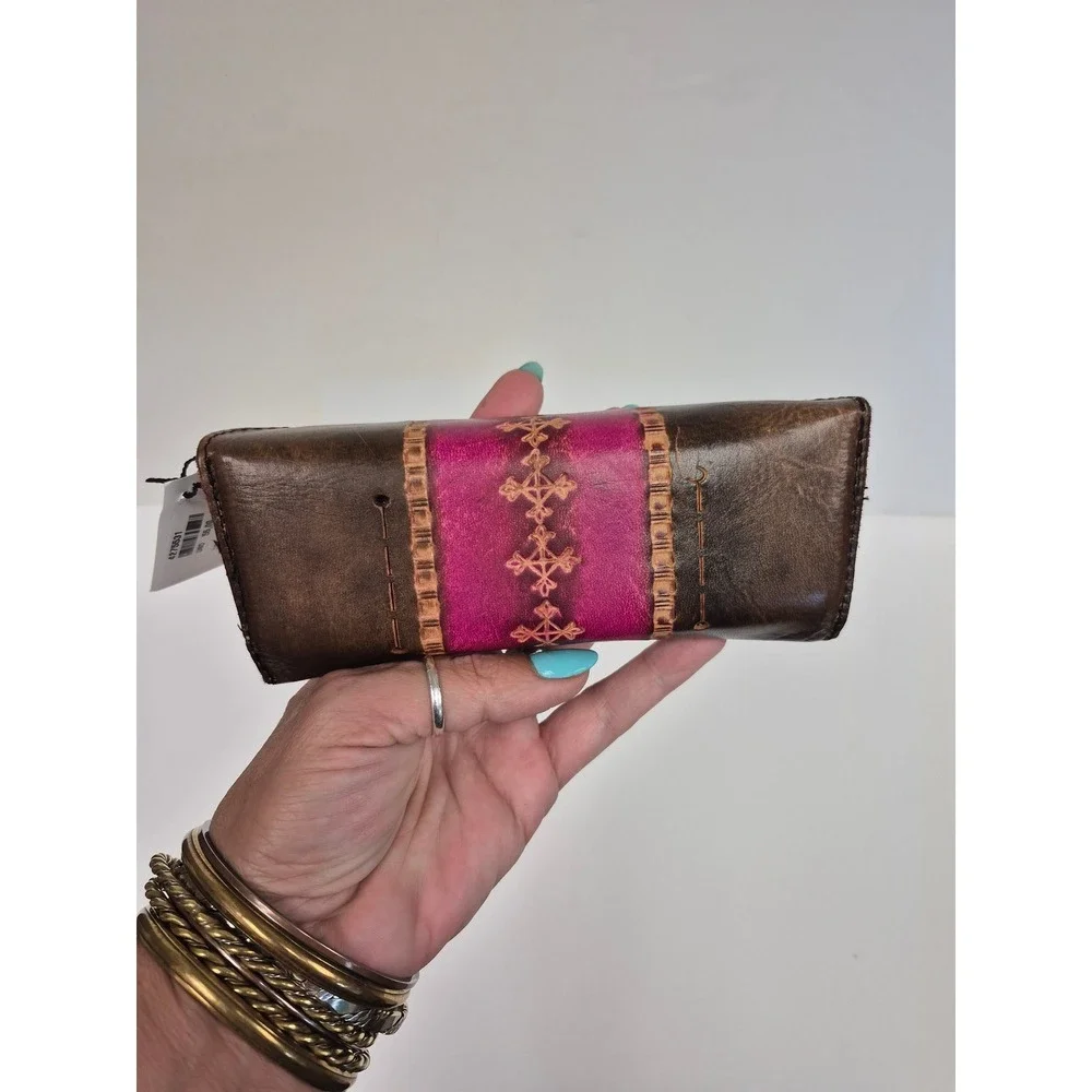 Beatriz D'Agostino Leather Eyeglass Case Argentina Handmade Brown Magenta NEW